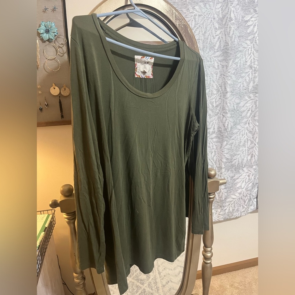 Cupid Olive Green Long Sleeve Scoop Neck Tee